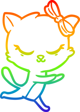 Gökkuşağı gradyan çizimi. Bir insan tarafından çizilmiş şirin bir çizgi film kedisi.