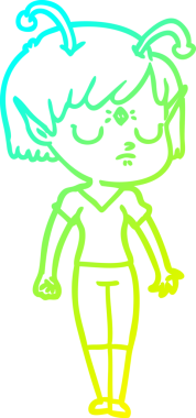 Bir insan tarafından çizilmiş bir uzaylı kız çizgi filmi.