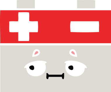 Bir insan tarafından çizilen araba aküsünün düz renkli retro karikatürü