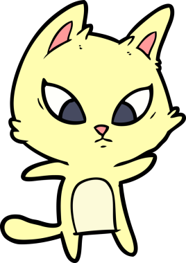 Bir insan tarafından çizilmiş kafası karışmış çizgi film kedisi.