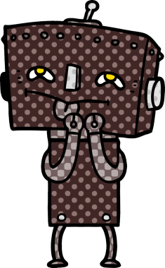 Bir insan tarafından çizilmiş çizgi film robotu