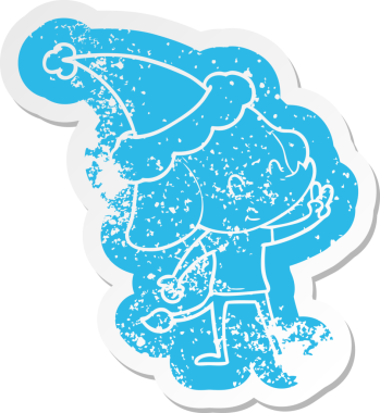 Bir insan tarafından çizilmiş Noel Baba şapkası takan bir fil desenli şirin çizgi film.