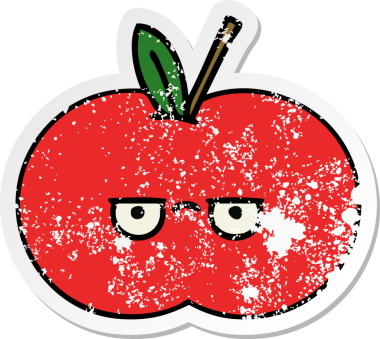 Bir insan tarafından çizilmiş kırmızı elma çizgi filminin sıkıntılı çıkartması.