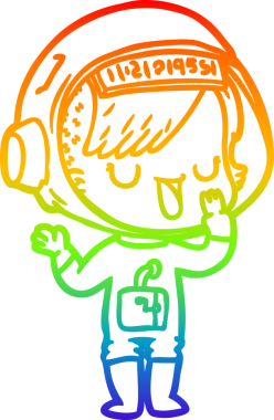 Gökkuşağı gradyan çizgi çizimi bir insan tarafından çizilmiş astronot bir kadın.