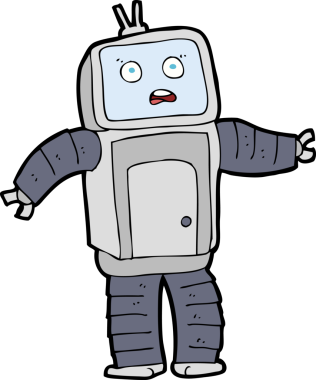 Bir insan tarafından çizilmiş komik robot.