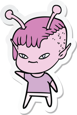 Bir insan tarafından çizilmiş şirin bir uzaylı kızın çıkartması.