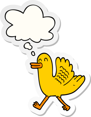 Düşünce baloncuklu çizgi film ördeği insan tarafından çizilmiş bir çıkartma.