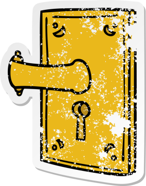 Bir insan tarafından çizilmiş bir kapı kolunun çizilmiş karikatür yapıştırması.