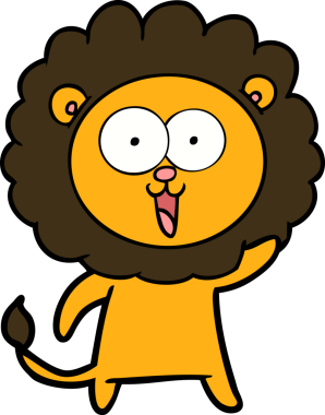 Bir insan tarafından çizilmiş mutlu çizgi film aslanı.