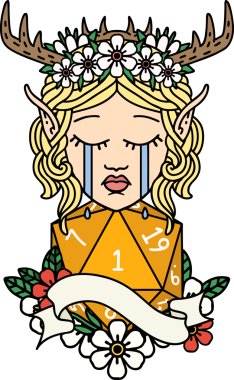 Retro Dövme Tarzı Ağlayan Elf Karakteri Yüzü Doğal bir insan tarafından çizilmiş