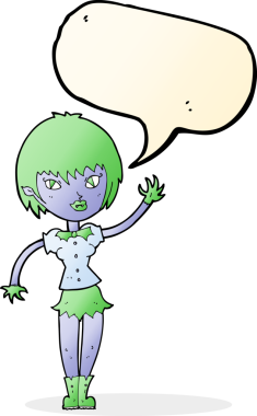 Bir insan tarafından çizilmiş konuşma balonu olan vampir kız.