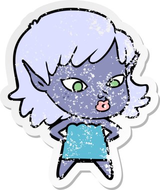 Bir insan tarafından çizilmiş güzel bir elf kızının sıkıntılı çıkartması.