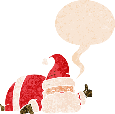 Uykucu Noel Baba çizgi filmi grunge 'de konuşma baloncuğu olan sıkıntılı eski moda bir insan tarafından çizilmiş.