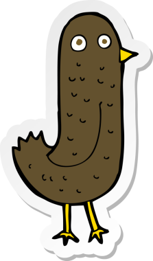 Bir insan tarafından çizilmiş komik bir karikatür kuşunun çıkartması.