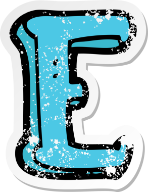 Bir insan tarafından çizilmiş E harfinin gerilimli çıkartması.