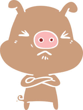 Bir insan tarafından çizilmiş düz renkli çizgi film huysuz domuz.