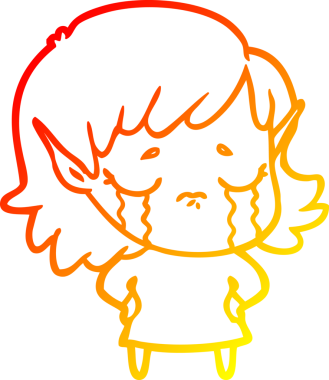 Bir insan tarafından çizilmiş, ağlayan bir elf kızı çizimi.