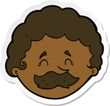 Bir insan tarafından çizilmiş bıyıklı bir karikatürcünün çıkartması.