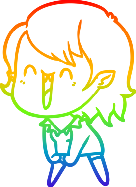 Gökkuşağı gradyanı çizimi. Bir insan tarafından çizilmiş mutlu vampir kız çizgi filmi.