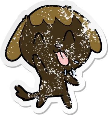 Bir insan tarafından çizilmiş şirin bir köpeğin sıkıntılı çıkartması.