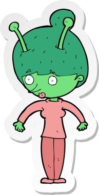 Bir insan tarafından çizilmiş uzaylı bir kadının çıkartması.