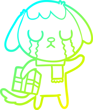 Bir insan tarafından çizilmiş ağlayan şirin bir köpeğin soğuk gradyan çizimi.