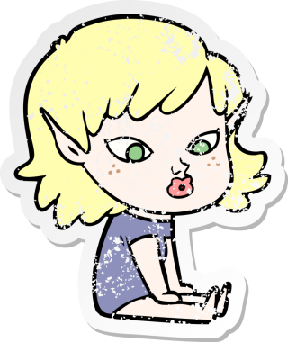 Bir insan tarafından çizilmiş güzel bir elf kızının sıkıntılı çıkartması.