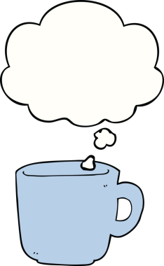 Bir insan tarafından çizilmiş düşünce baloncuklu kahve fincanı.