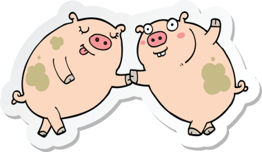 Bir insan tarafından çizilmiş domuz çizgi filminin çıkartması.