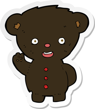 Bir insan tarafından çizilmiş siyah ayı yavrusu sallayan bir çizgi filmin çıkartması.