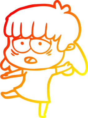 Bir insan tarafından çizilmiş, karikatür çizen, yorgun bir kadın.