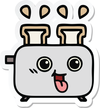 Bir insan tarafından çizilmiş bir tost makinesinin şirin bir karikatürü.