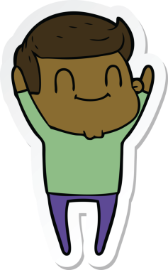 Bir insan tarafından çizilmiş, karikatür dostu bir adamın çıkartması.