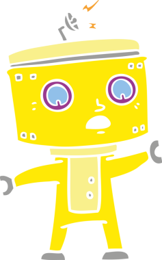 Bir insan tarafından çizilmiş düz renkli çizgi film robotu