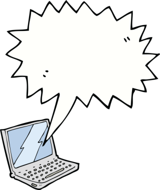 Bir insan tarafından çizilmiş konuşma balonlu dizüstü bilgisayar.