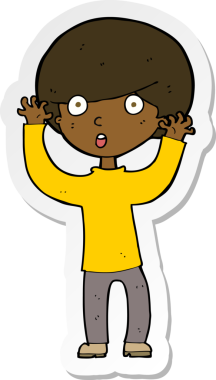 Çizgi film çıkartması bir insan tarafından çizilmiş ürkmüş bir çocuk.