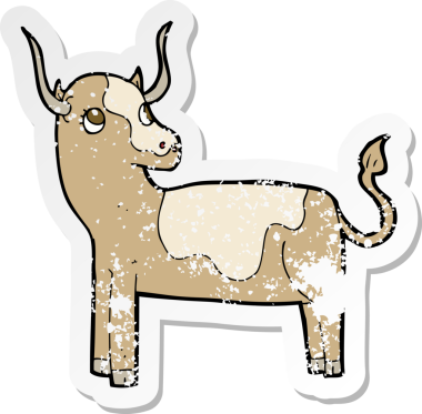 Bir insan tarafından çizilmiş karikatür ineğinin gerilimli çıkartması.