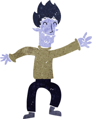 Bir insan tarafından çizilmiş mutlu vampir adam çizgi filmi.