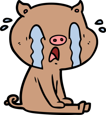 Bir insan tarafından çizilmiş ağlayan domuz çizgi filmi.