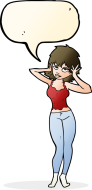 Bir insan tarafından çizilmiş konuşma balonu olan güzel bir kadın.