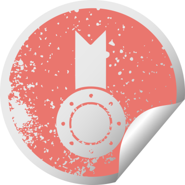 Bir insan tarafından çizilen altın madalyanın işaretli dairesel soyma etiketi.