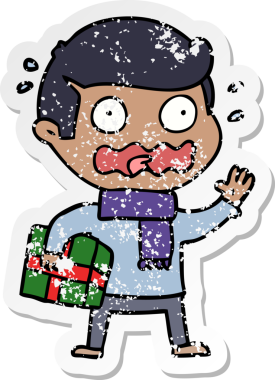 Bir çizgi film karakterinin sıkıntılı çıkartması bir insan tarafından çizilmiş.