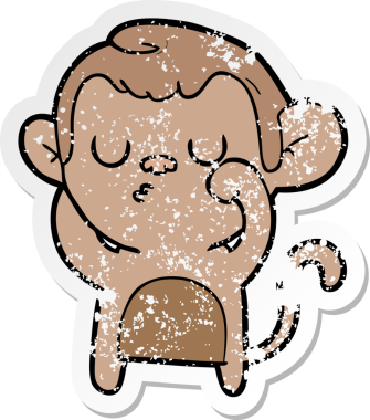 Bir insan tarafından çizilmiş karikatür maymununun sıkıntılı çıkartması