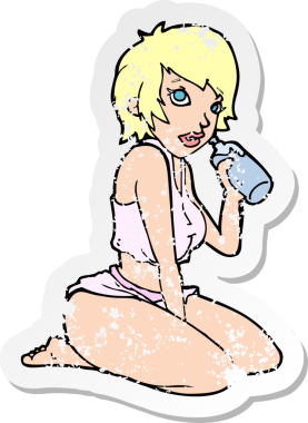 Bir insan tarafından çizilmiş, karikatürdeki seksi spor salonu kızına ait gerilimli bir çıkartma.