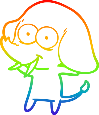 Gökkuşağı gradyanı çizimi bir insan tarafından çizilmiş mutlu bir filin çizimi