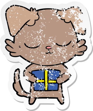 Bir insan tarafından çizilmiş noel hediyeli şirin bir köpeğin sıkıntılı çıkartması.