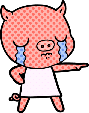 Bir insan tarafından çizilmiş çizgi filmdeki domuz ağlaması.