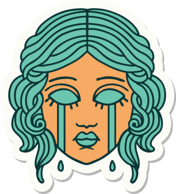 Bir insan tarafından çizilmiş geleneksel kadın yüzü stili bir dövme çıkartması.