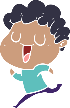 Gülen düz renkli çizgi film adamı bir insan tarafından çizilmiş.