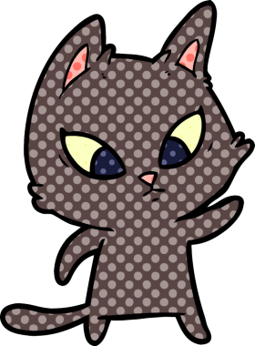 Bir insan tarafından çizilmiş kafası karışmış çizgi film kedisi.